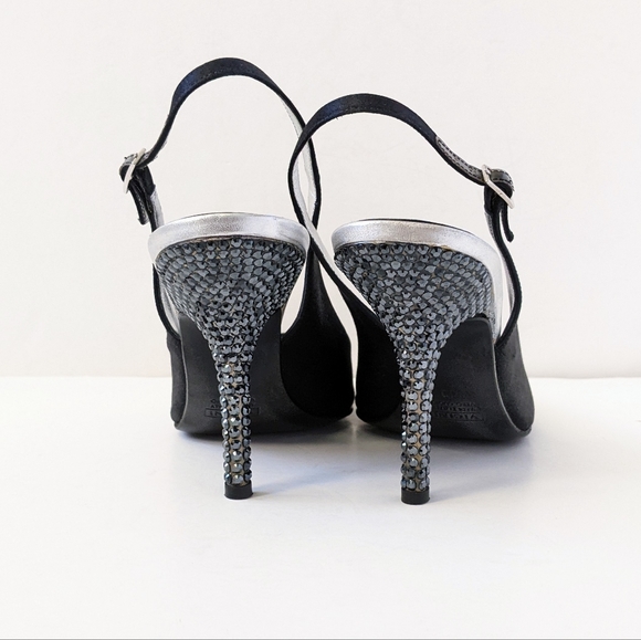 Giuseppe Zanotti Black Crystal Embellished Satin Slingback Pumps - Picture 4 of 16